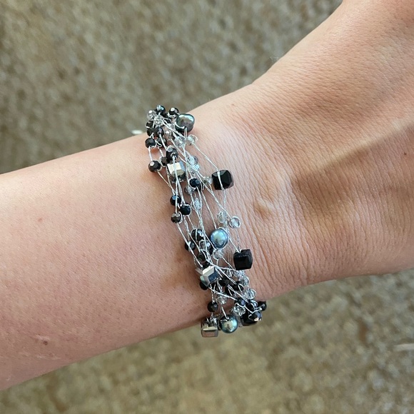 MULTI Strand Beaded Crystal Wire Bracelet 9" Silver Bracelet - Picture 4 of 6